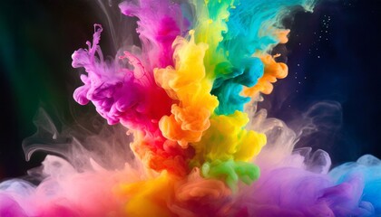 rainbow of acrylic ink in water color explosion