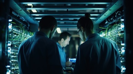 Obraz premium IT specialists at server room, repair servers
