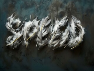 Dynamic feather arrangement on a textured backdrop, representing speed and lightness