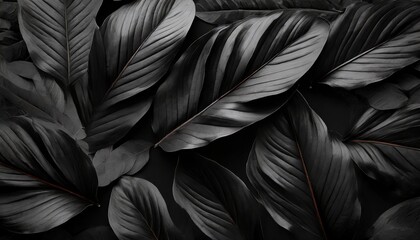 textures of abstract black leaves for tropical leaf background flat lay dark nature concept...