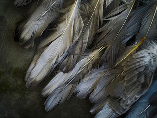 A close-up of grey feathers with a focus on texture and detail, suitable for themes of lightness and agility