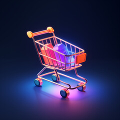 Illustration of Online Shopping Concept, a visual depiction of a shopping cart against a clean and soft background. A 3D shopping cart icon symbol with captivating and colorful hues