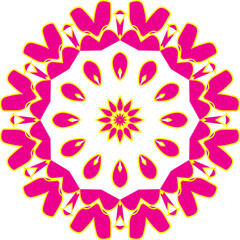 Round gradient mandala on white isolated background. Vector boho mandala in green and pink colors. Mandala with floral patterns. Yoga template