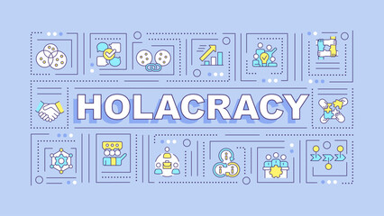 Fototapeta na wymiar Holacracy purple text concept. Self-managed teams structure management. Typography banner. Flat design. Vector illustration with title text, editable line icons. Ready to use. Arial Black font used
