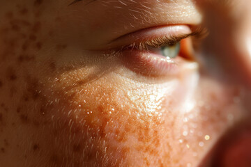 A person with damaged skin from too much sun exposure causing sun burn - obrazy, fototapety, plakaty