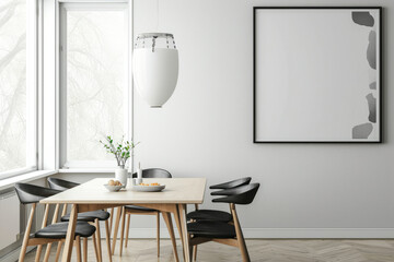 Dining Room With Table, Chairs, and Picture on Wall