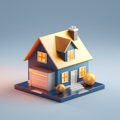 3D Model Simple Modern House Icon. Creative Concept Design Idea, Isolated with a Clean Background