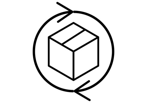 Icono negro de una caja con circulo de devoluci&oacute;n.