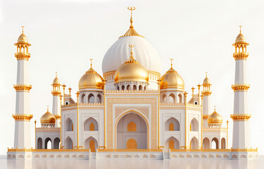 Fototapeta na wymiar A gold islamic mosque building on a white background