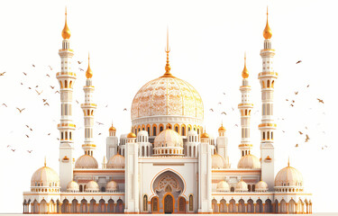 Obraz premium A gold islamic mosque building on a white background
