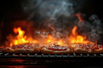View inside the oven tray baking pizza professional advertising food photography