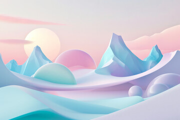 Serene Pastel Painting of Mountains and Clouds