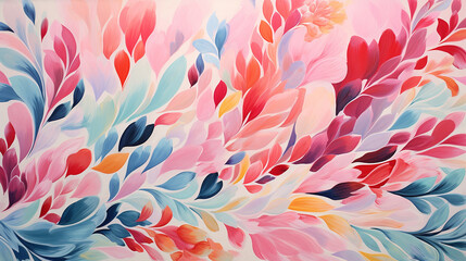 Fototapeta na wymiar Colorful Abstract Floral Painting With Pink and Blue Hues