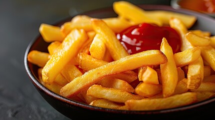 Tempting golden fries with ketchup
