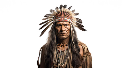Fototapeta na wymiar Native American chief isolated on white background