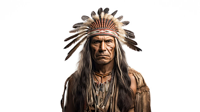Native American chief isolated on white background