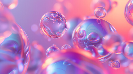 Super reflective, holographic abstract shapes and balls in surreal environement