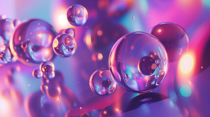 Super reflective, holographic abstract shapes and balls in surreal environement