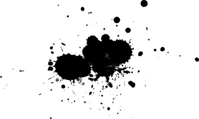 black ink dropped splash splatter on white background