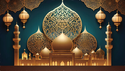 mosque country, eid mubarak greeting card - obrazy, fototapety, plakaty