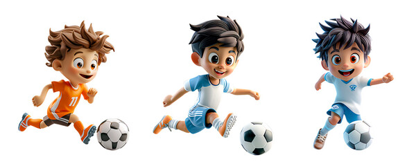 3d cute boy playing with ball on transparent