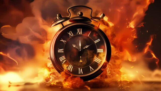 Abstract background burning vintage clock,flame and fire. High quality FullHD footage