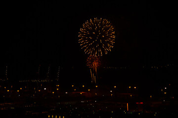 Fireworks in the sky of Miami, Florida, USA, above the port
