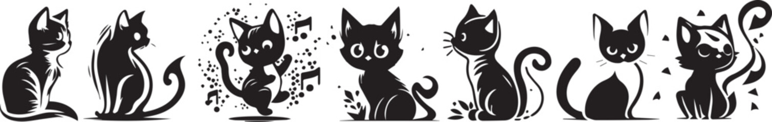 Adorable little black kittens, vectors for laser cutting and engraving