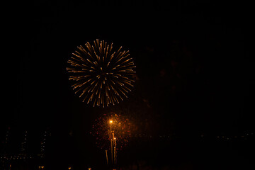 Fireworks in the sky of Miami, Florida, USA, above the port