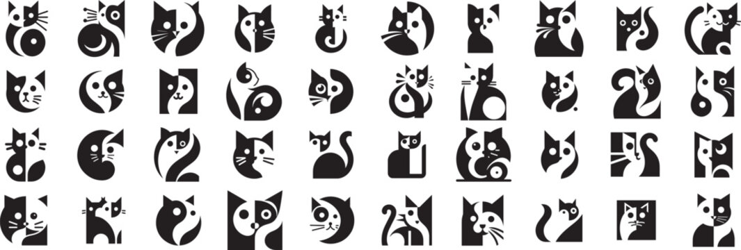 Black and white pictograms of cat silhouettes