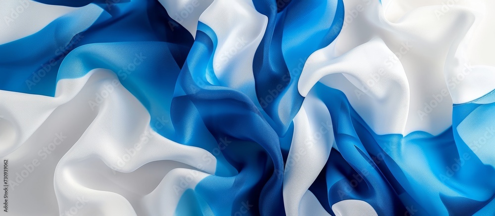Poster flat folded fabric in minimal style, isolated on white background in blue and white abstract pattern