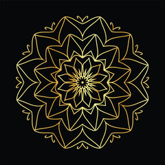 Golden mandala on a black background, vector illustration.