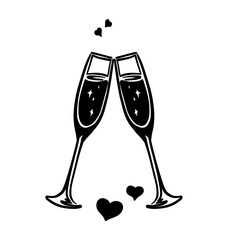 champagne glasses with champagne love, valentine