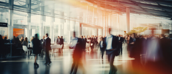 Blur defocus Background of businesspeople walking crowded building office area - obrazy, fototapety, plakaty