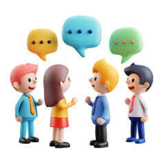 Obraz na płótnie Canvas 3D Cartoon People Engaging in Conversation with Speech Bubbles Isolated on Transparent Background