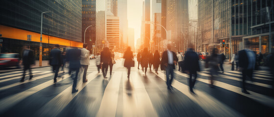 Blur defocus Background of businesspeople walking crowded building of office area