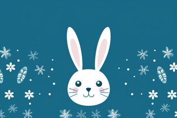 Illustration of Rabbit bunny with flower on green background, Happy Easter Day.