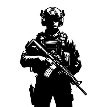 black silhouette soldier holding rifle clip art preview