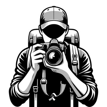 photographer holding camera black and white clip art preview
