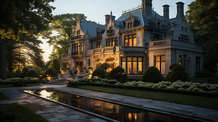 Fototapeta premium Old stone house and a beautiful garden