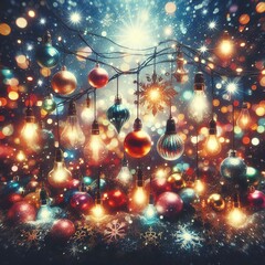 Fototapeta na wymiar Holiday Bulbs With Sparkling Background