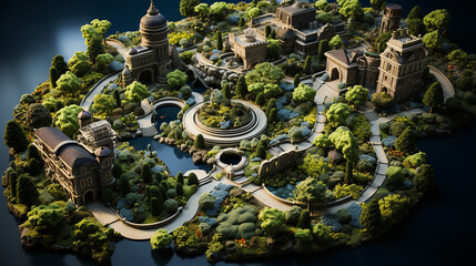 Futuristic fantasy AI and environmental city space