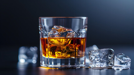 A beautiful glass with whiskey and ice 