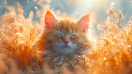 Whiskered Whimsy: A Serene Feline Rests Amidst Natures Verdant Embrace. Generative AI. - obrazy, fototapety, plakaty