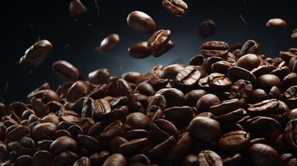 Obraz premium Flight of Flavors: A Mesmerizing Cascade of Coffee Beans in Midair. Generative AI.