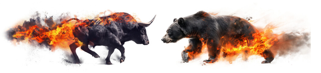 bull and bear fighting as investing fighting up and down trend, PNG transparent background