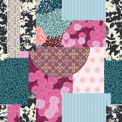 Contemporary Art Rose Patchwork Seamless Design
