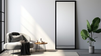 Minimalist black frame mirror with contemporary design.