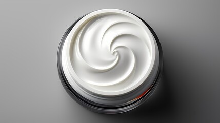 Top view of a white cosmetic jar mockup on a solid background