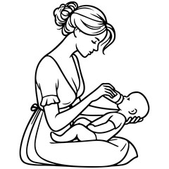 Bottle Feeding Sketch Drawing.